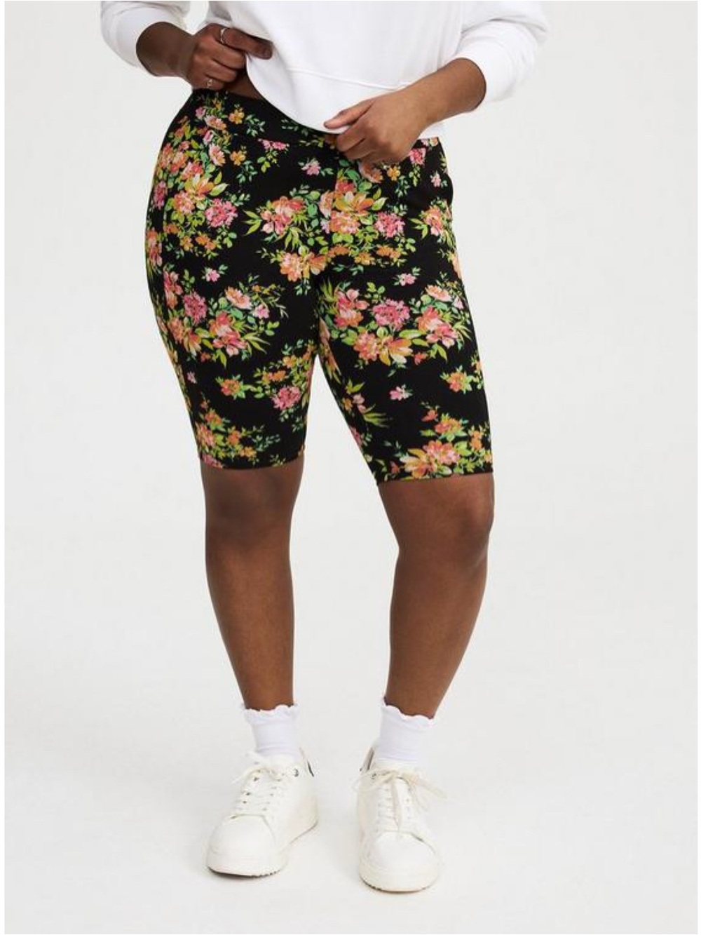 Torrid Floral Knit Pocket Bike Shorts Black Multi Size Large 0 High Rise